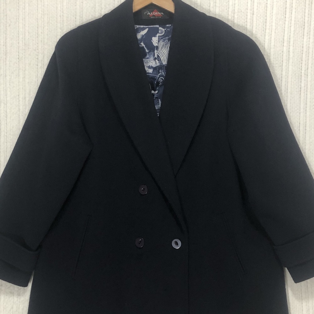 Alorna Forstmann Vintage Navy Wool Coat Novelty Flapper Lining Double Breasted